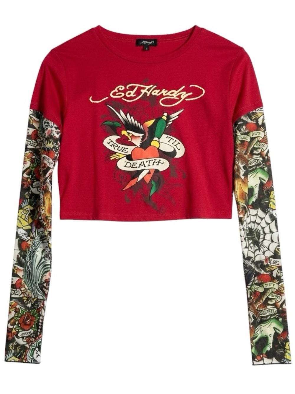 Ed Hardy Mesh True Eagle Tattoo Long Sleeve Cropped Top Size Large
